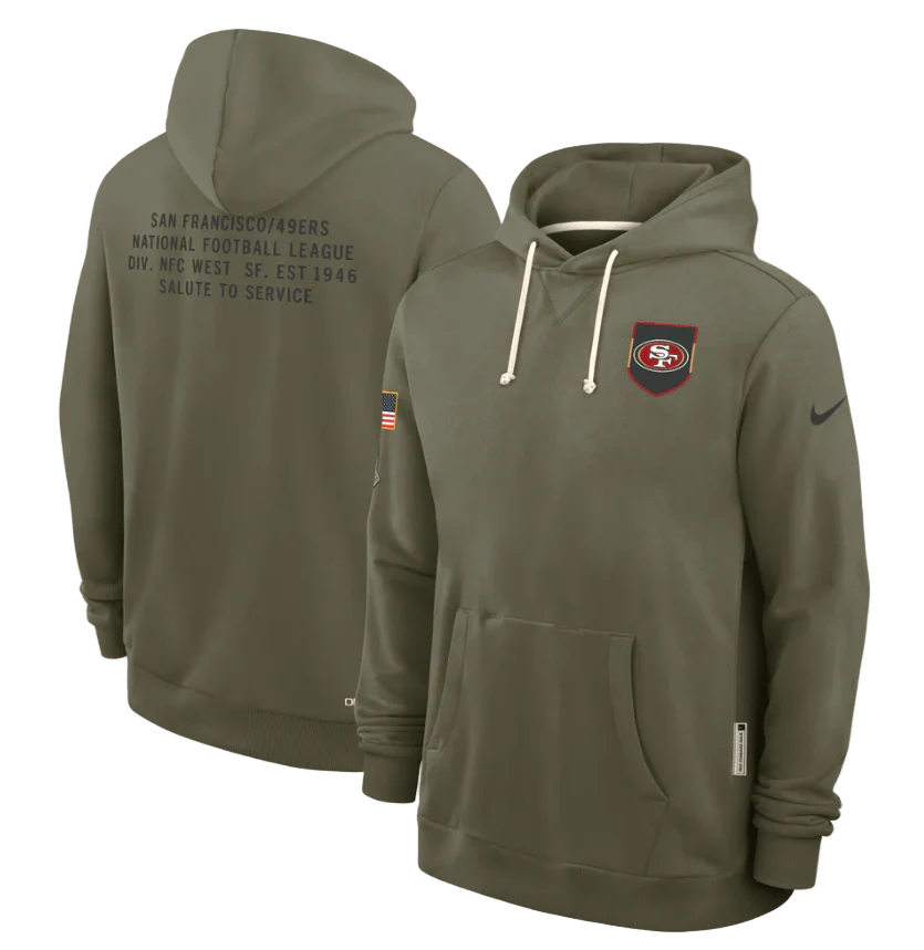 Adult San Francisco 49ers Nike Olive 2025 Salute to Service Sideline Hooded Sweatshirt - Men's