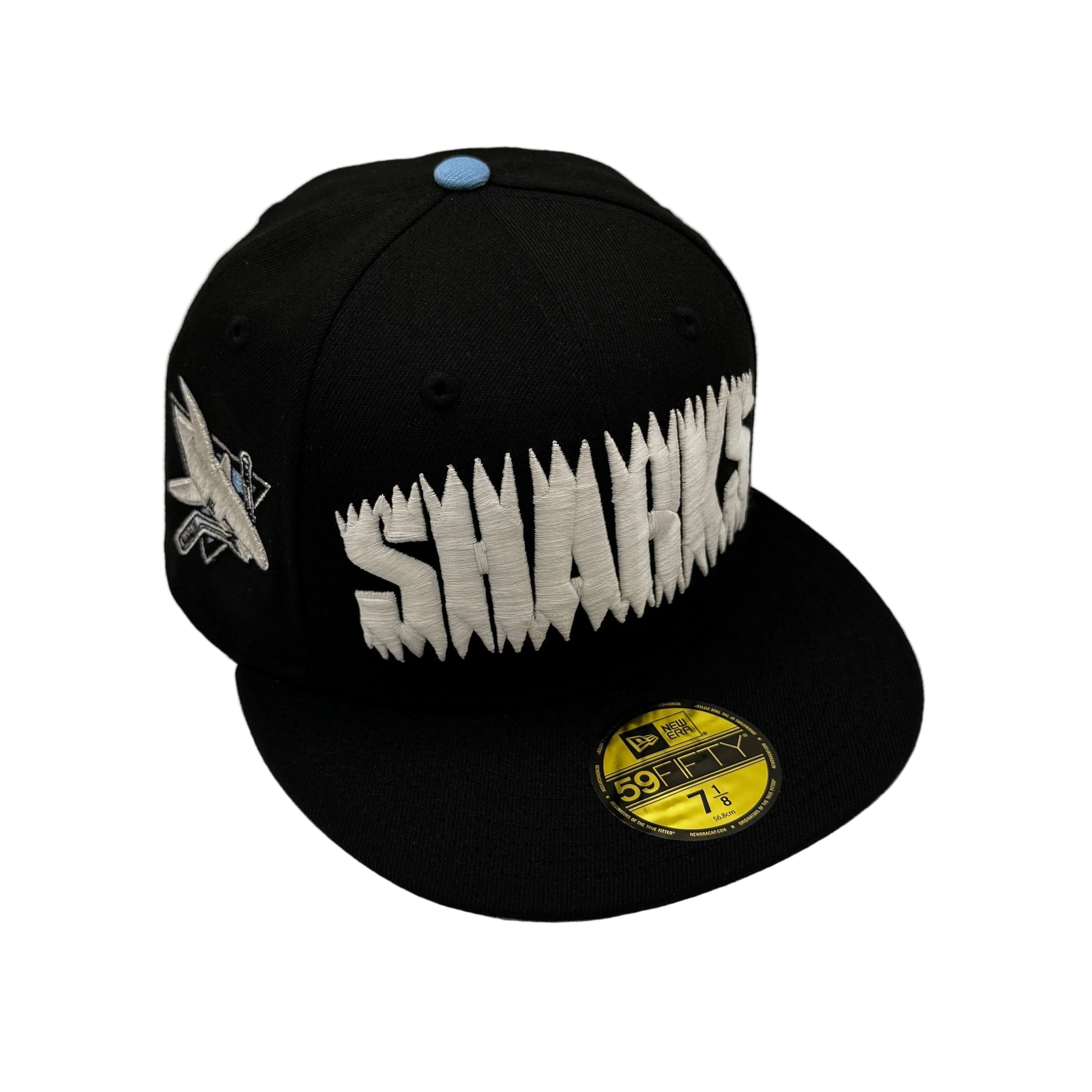 Adult San Jose Sharks New Era Black Custom Side Patch 59FIFTY Fitted Hat - Men's