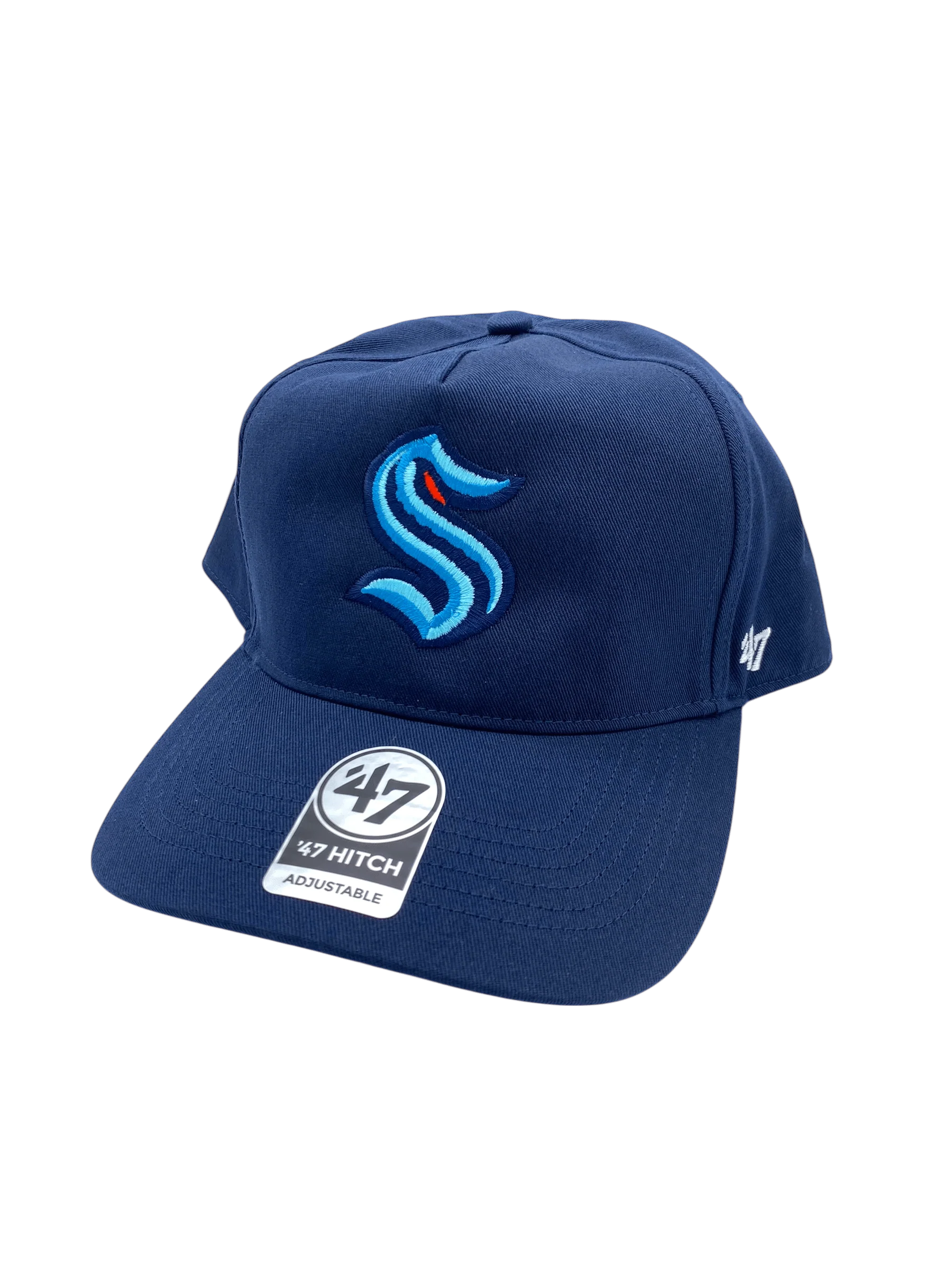 Adult Seattle Kraken '47 Navy Team Logo Hitch Adjustable Snapback Hat - Men's