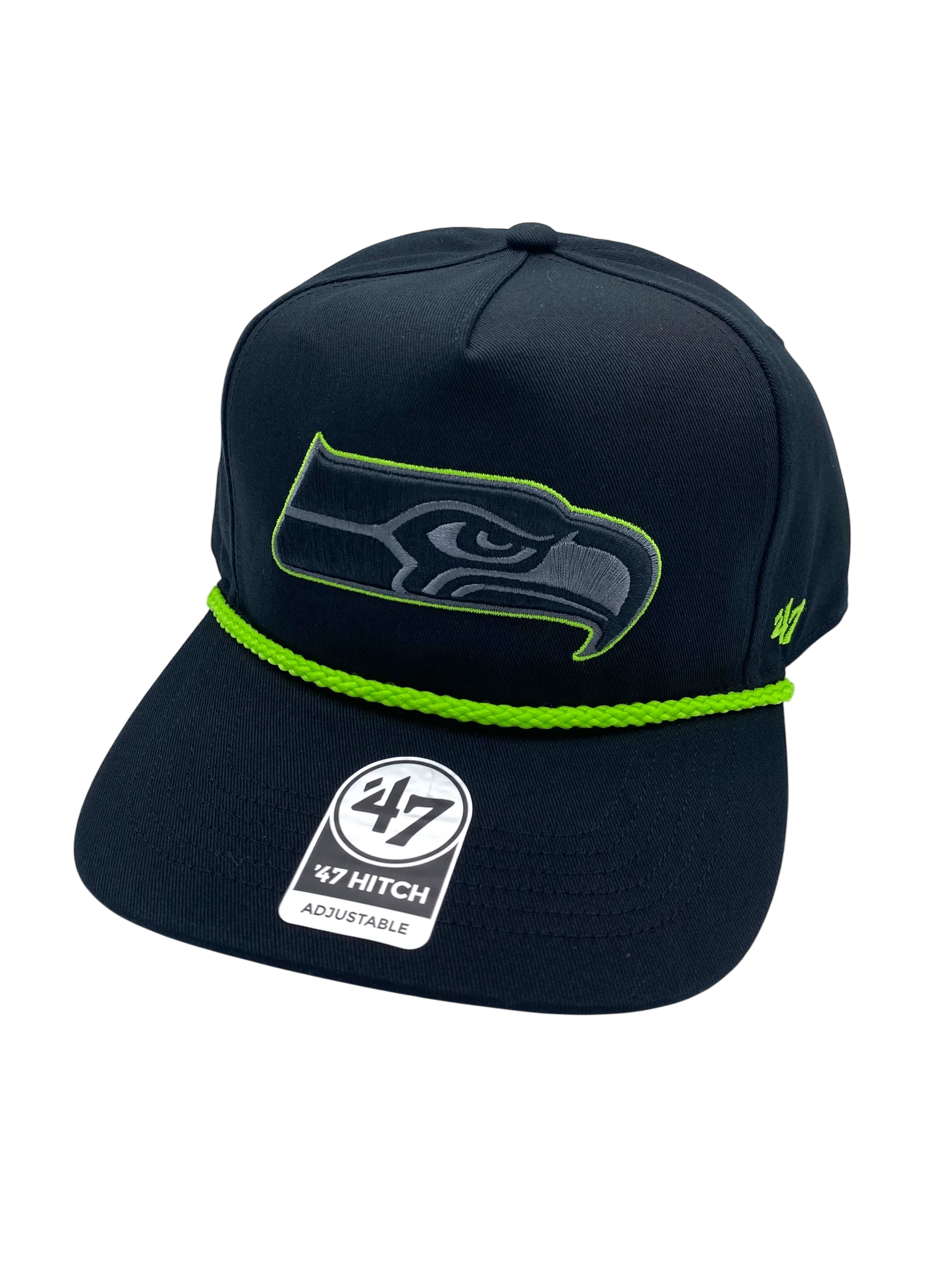 Adult Seattle Seahawks '47 Black Team Logo Rope Hitch Adjustable Snapback Hat - Men's