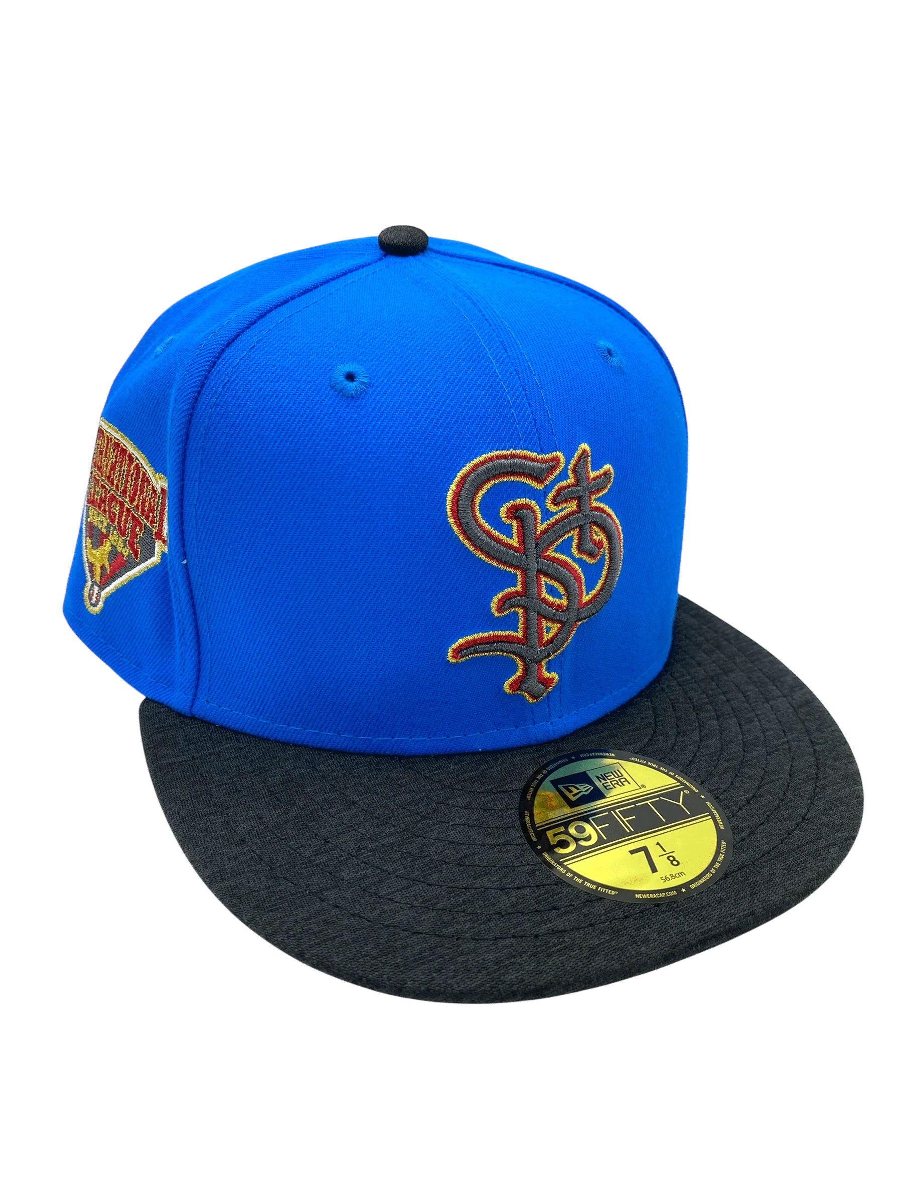 Adult St. Paul Saints New Era Blue/Heathered Black Shadow Tech Custom Side Patch 59FIFTY Fitted Hat - Men's
