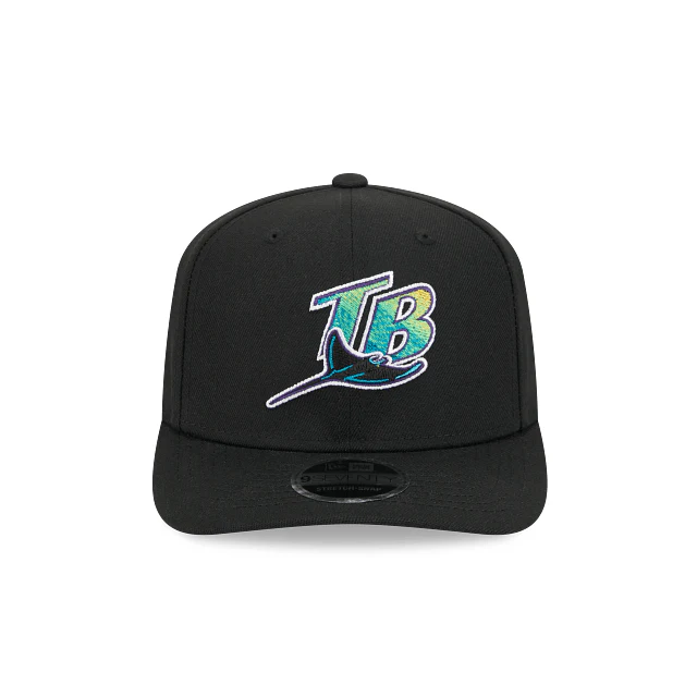 Adult Tampa Bay Rays Cooperstown New Era Black Replica Team Logo 9SEVENTY Stretch-Snapback Hat - Men's - Image 3