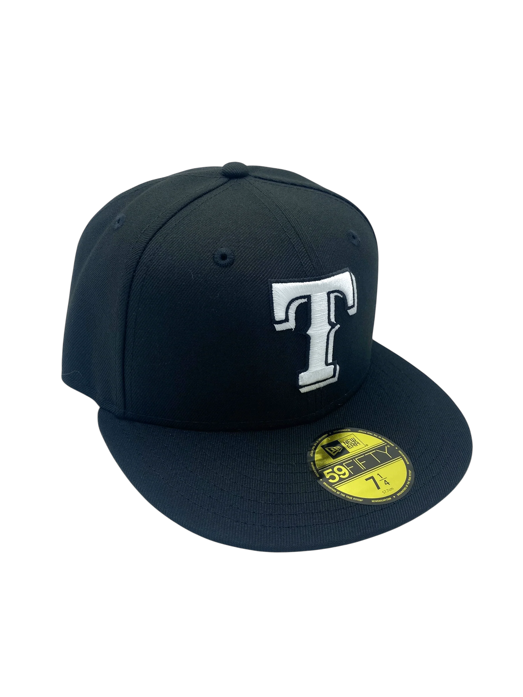 Adult Texas Rangers New Era Black/White Basic 59FIFTY Fitted Hat - Men's - Image 4