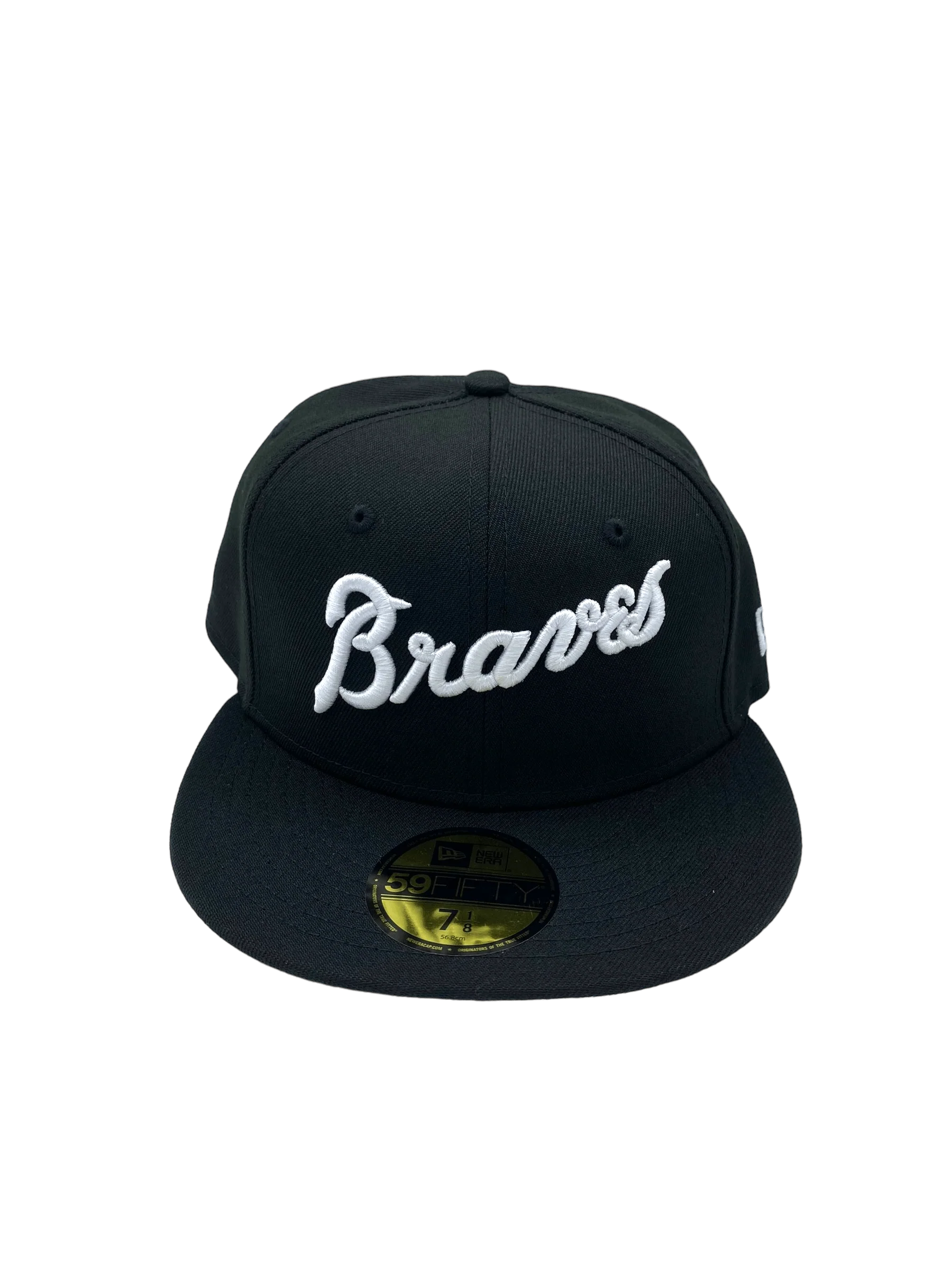 Adult Atlanta Braves New Era Black/White Scripts 59FIFTY Fitted Hat - Men's - Image 5