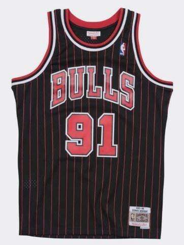 Adult Dennis Rodman Chicago Bulls Mitchell & Ness NBA Black Pinstripe Throwback Swingman Jersey - Men's - Image 3