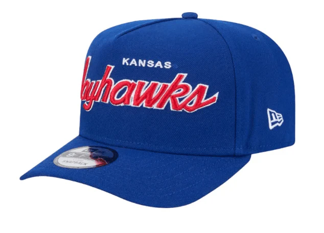 Adult Kansas Jayhawks New Era Blue Script A-Frame 9FIFTY Adjustable Snapback Hat- Men's - Image 3