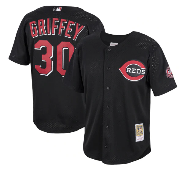 Adult Ken Griffey Jr Cincinnati Reds Mitchell & Ness Black Cooperstown Mesh Batting Practice Jersey - Men's