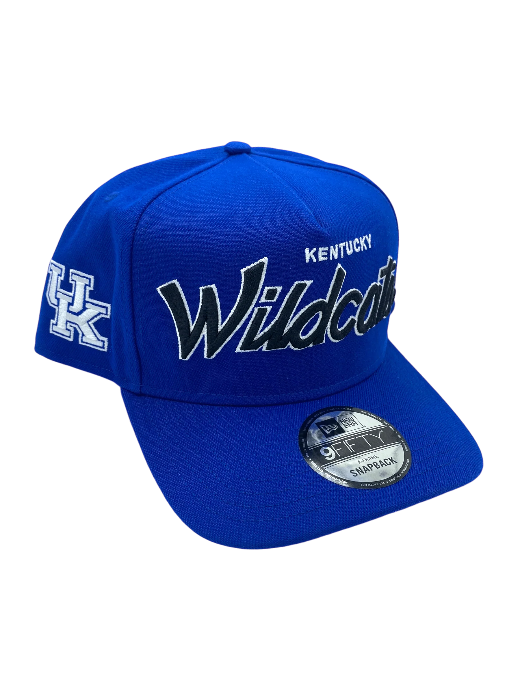Adult Kentucky Wildcats New Era Blue Script A-Frame 9FIFTY Adjustable Snapback Hat- Men's