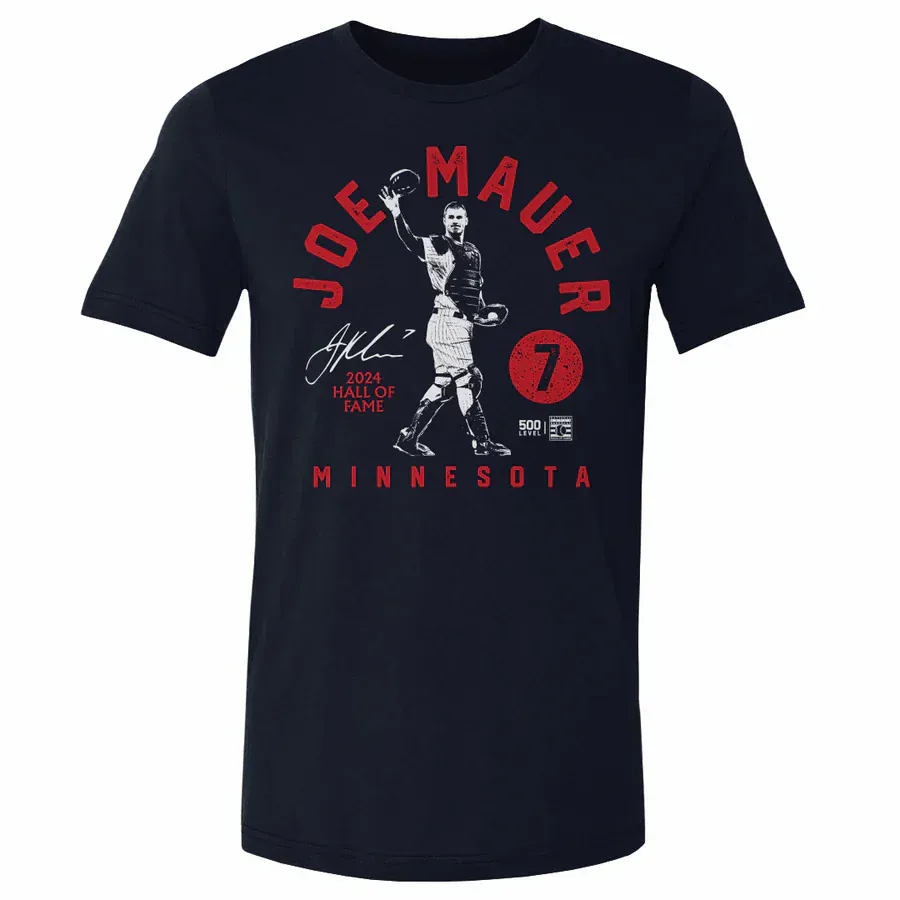 Adult Joe Mauer Minnesota Twins Retro Arch HOF Navy T-Shirt - Men's