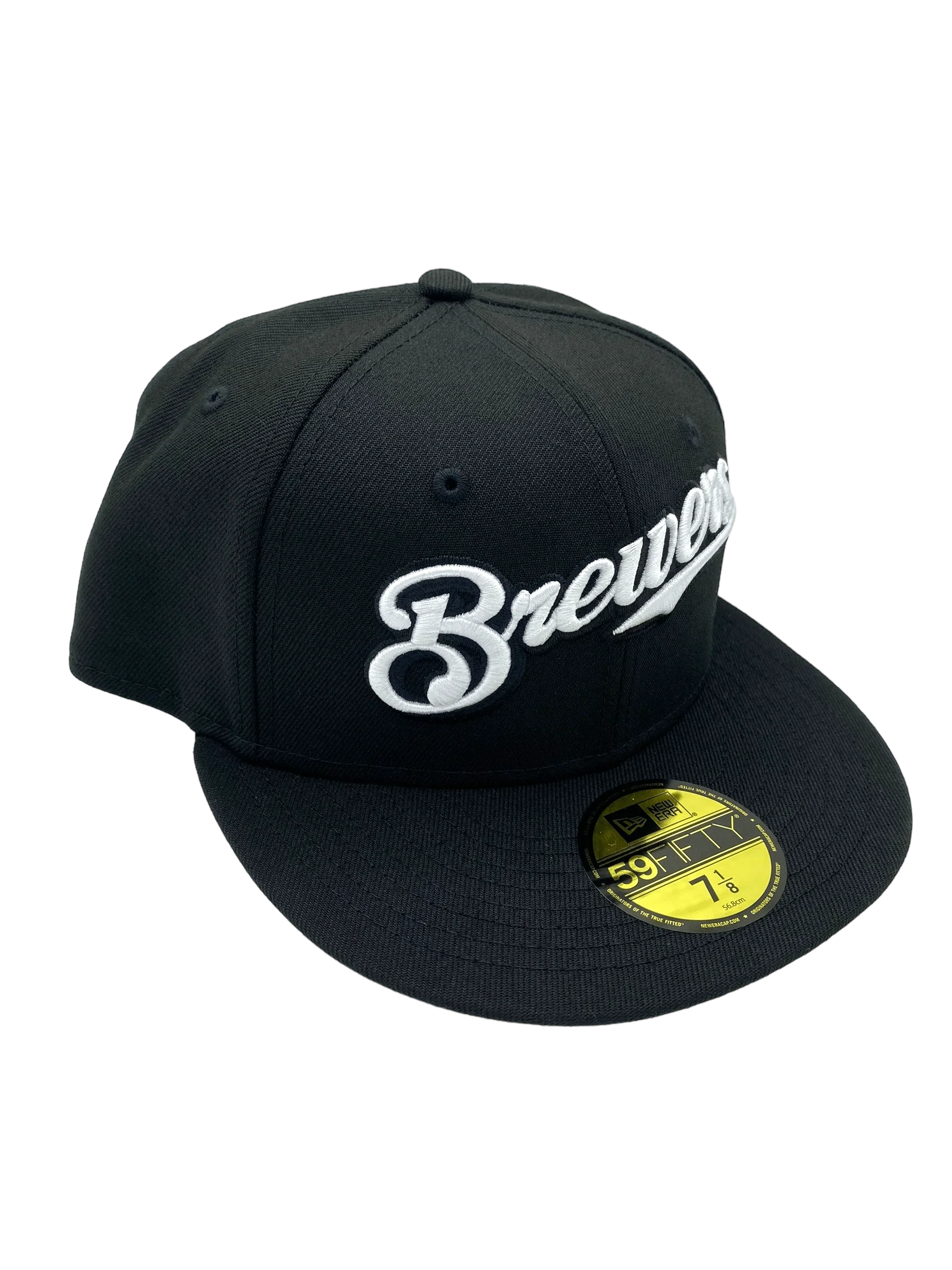 Adult Milwaukee Brewers New Era Black/White Scripts 59FIFTY Fitted Hat - Men's - Image 4