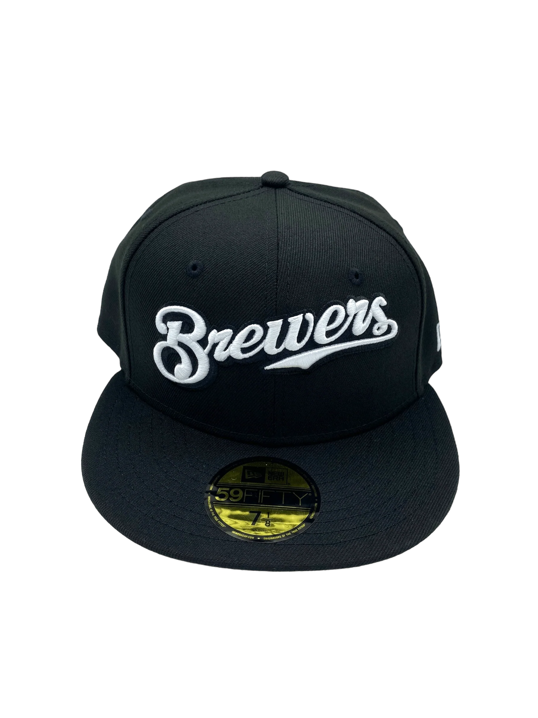 Adult Milwaukee Brewers New Era Black/White Scripts 59FIFTY Fitted Hat - Men's - Image 5