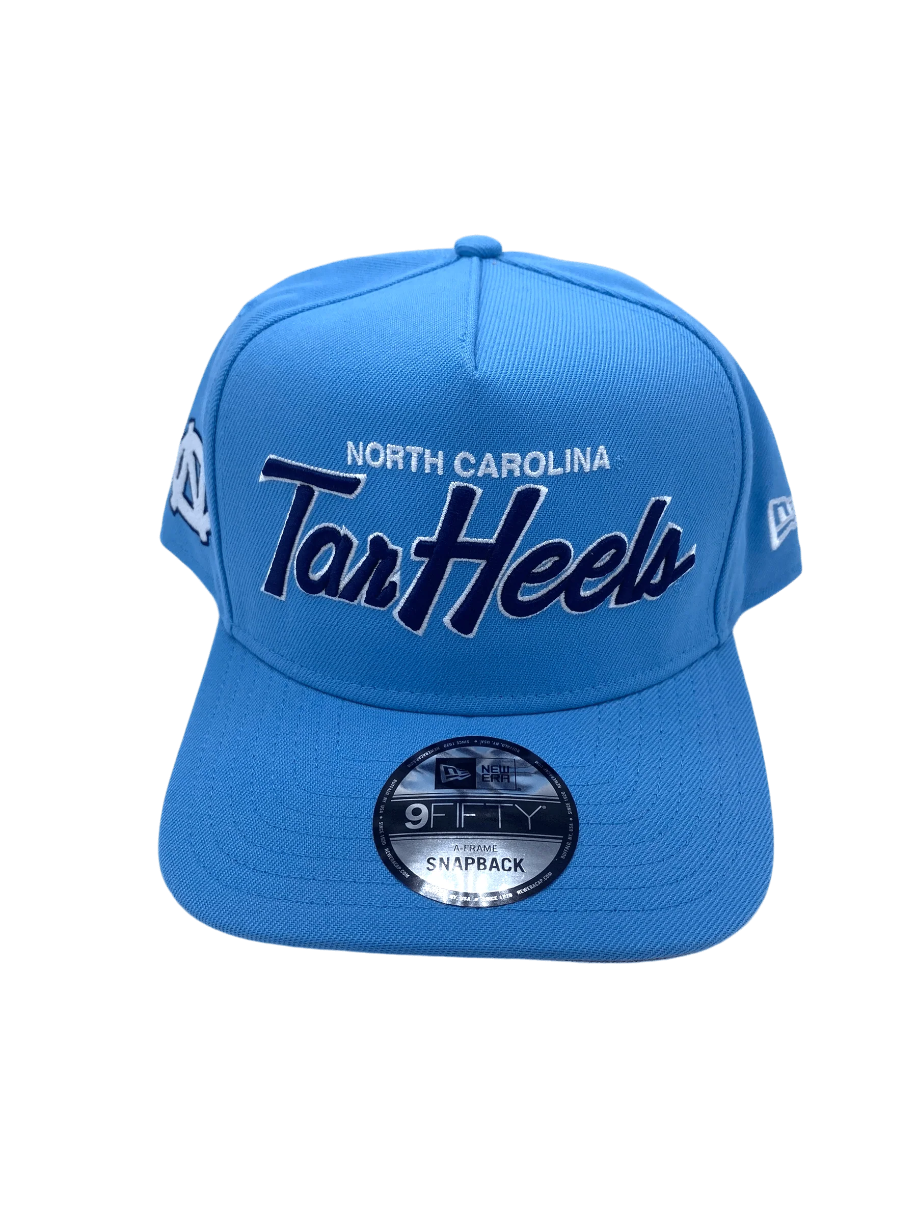 Adult North Carolina Tar Heels New Era Light Blue Script A-Frame 9FIFTY Adjustable Snapback Hat- Men's - Image 3