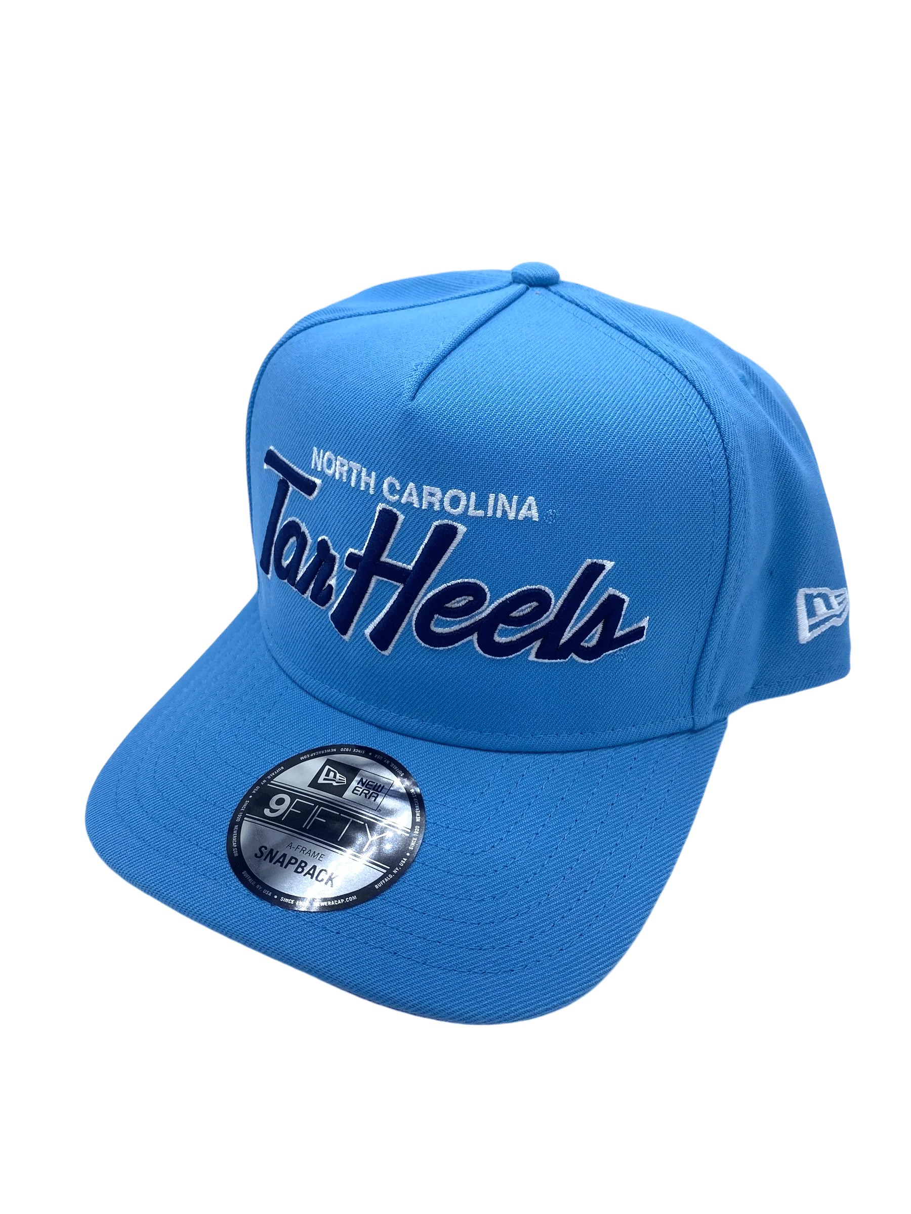 Adult North Carolina Tar Heels New Era Light Blue Script A-Frame 9FIFTY Adjustable Snapback Hat- Men's - Image 4