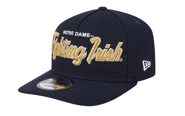 Adult Notre Dame Fighting Irish New Era Navy Script A-Frame 9FIFTY Adjustable Snapback Hat- Men's - Image 4
