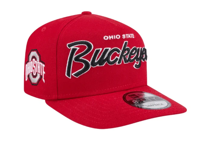 Adult Ohio State Buckeyes New Era Red Script A-Frame 9FIFTY Adjustable Snapback Hat- Men's
