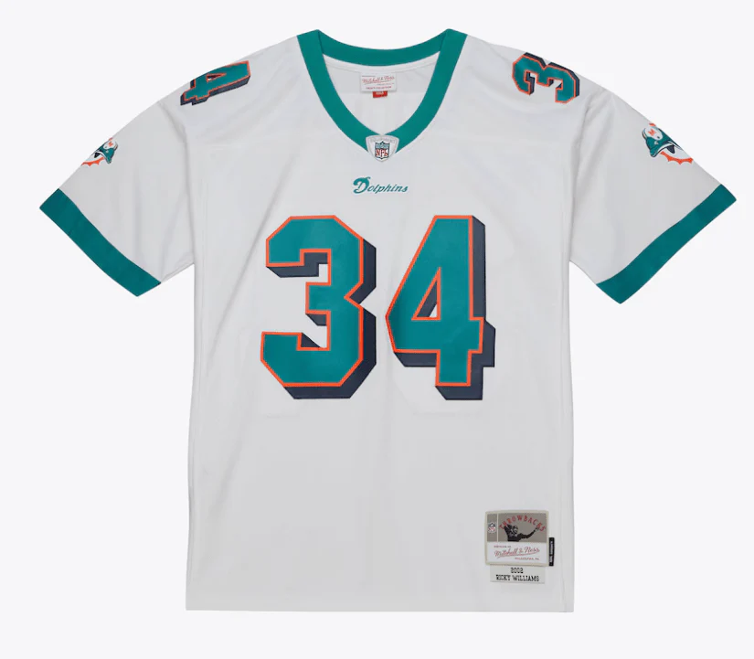 Adult Ricky Williams Miami Dolphins Mitchell & Ness NFL 2002 White Throwback Jersey - Men's - Image 2