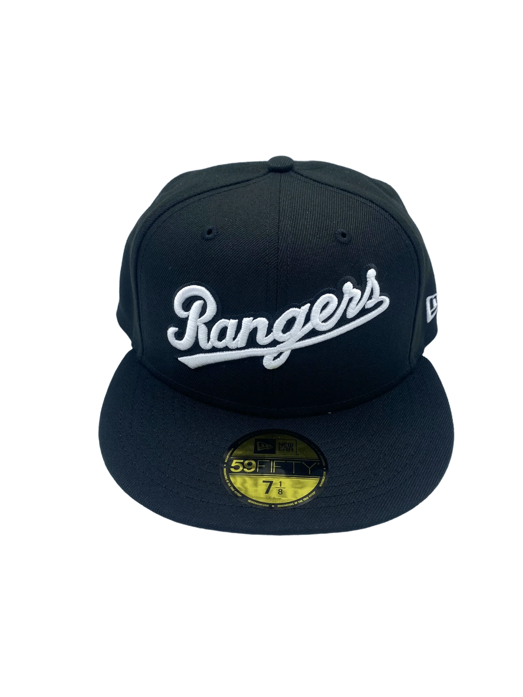 Adult Texas Rangers New Era Black/White Scripts 59FIFTY Fitted Hat - Men's - Image 3