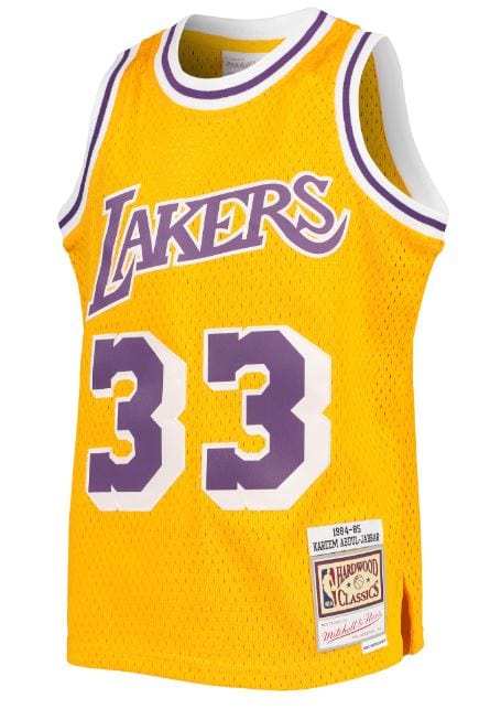 Youth Kareem Abdul Jabbar Los Angeles Lakers Mitchell & Ness 1985 Gold NBA Throwback Jersey - Unisex - Image 3
