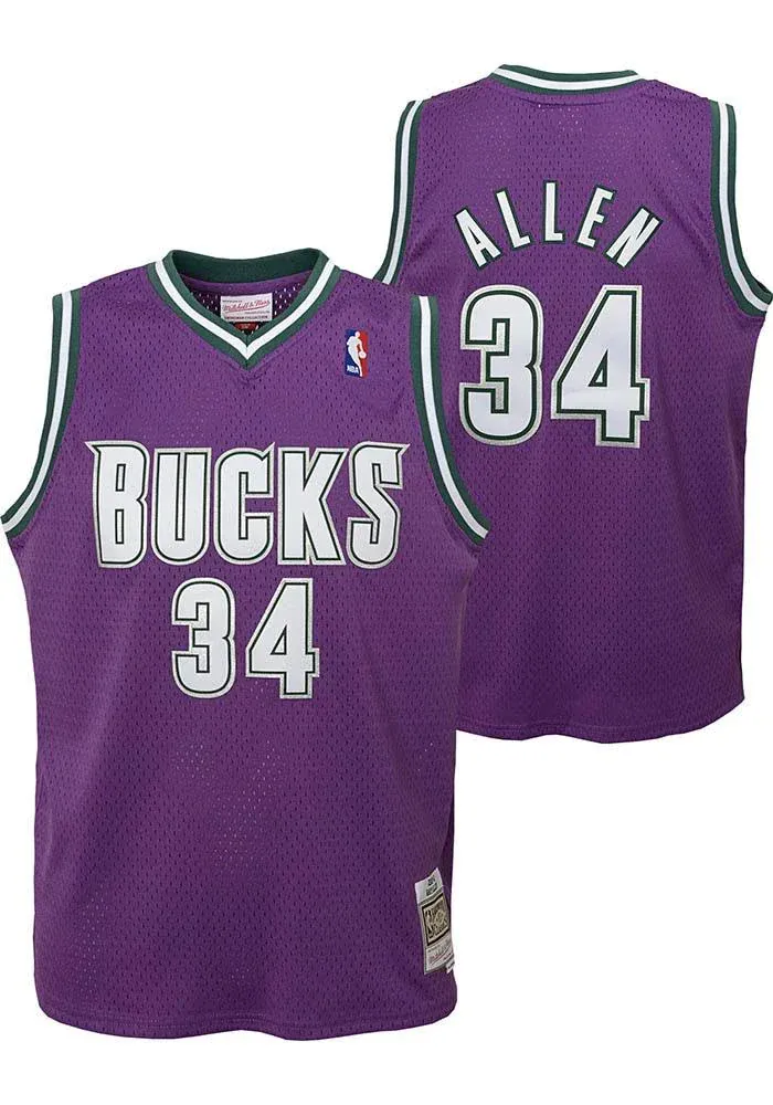 Youth Ray Allen Milwaukee Bucks 2000 Mitchell & Ness Purple NBA Throwback Jersey - Unisex
