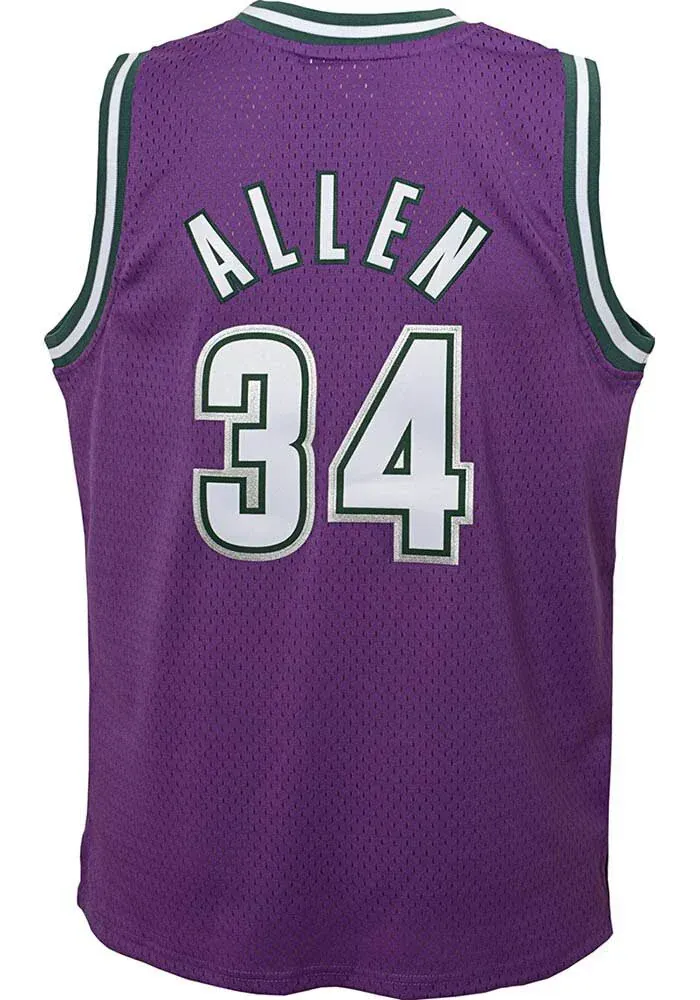 Youth Ray Allen Milwaukee Bucks 2000 Mitchell & Ness Purple NBA Throwback Jersey - Unisex - Image 3